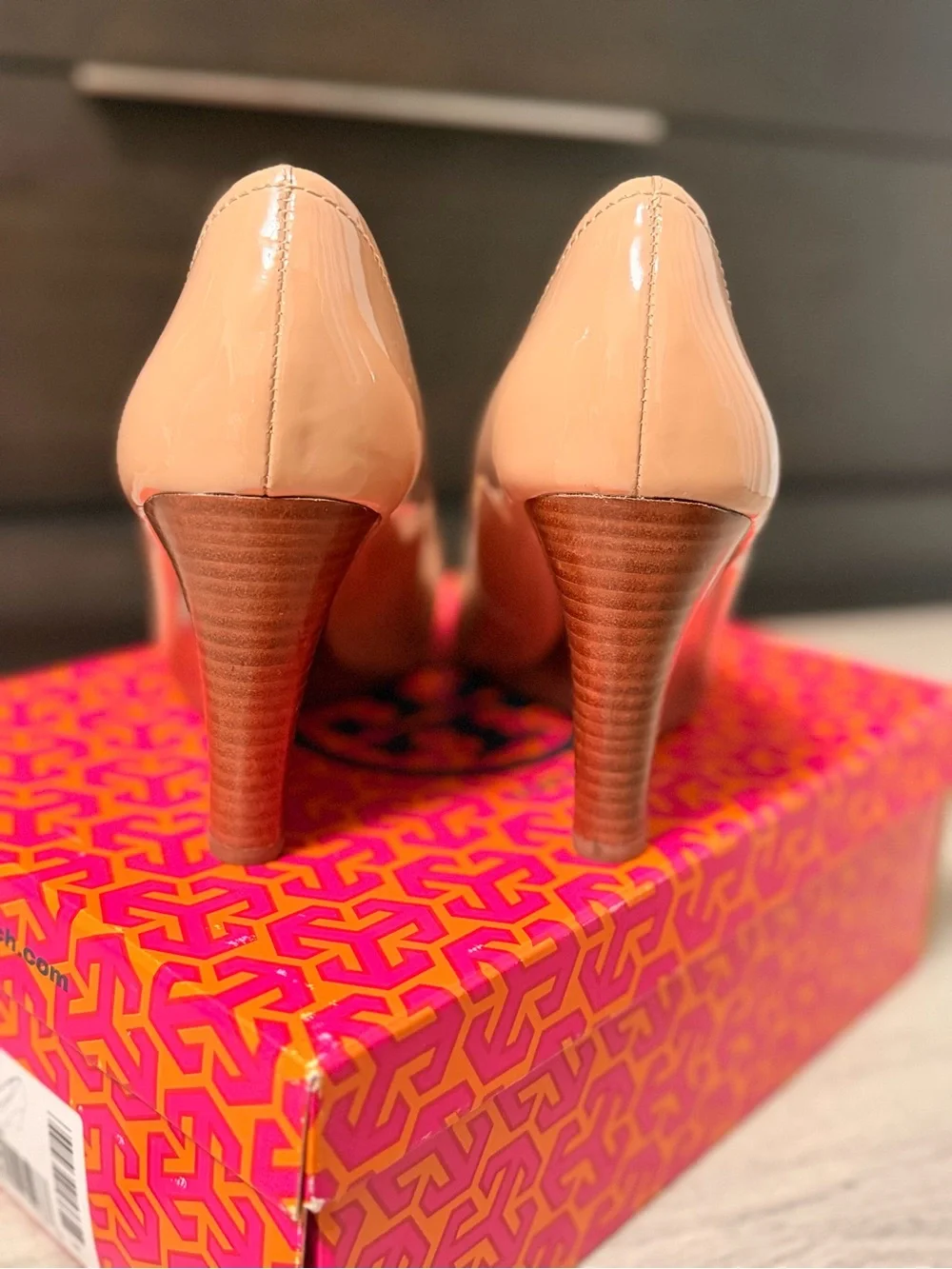 Tory Burch Nude Patent Leather Logo Pumps